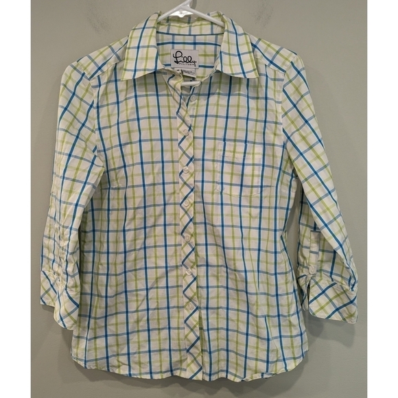 Lilly Pulitzer Tops - Lilly Pulitzer Vintage White Label Plaid Long Sleeve Button Down Size 4
